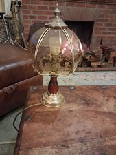 Vintage Tiffany Style Glass Lamp Light Bedside Floral Retro 14" Smoked Glass