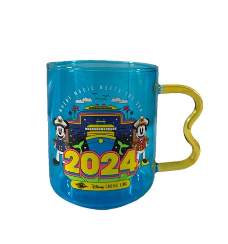 Taza de café de vidrio azul neón Mickey and Minnie DCL Disney Cruise Line 2024 - Imagen 1 de 5