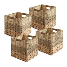Set of 4 Mixed Weave Storage Cubes 12" Square Wicker Shelf Basket Bins Natural