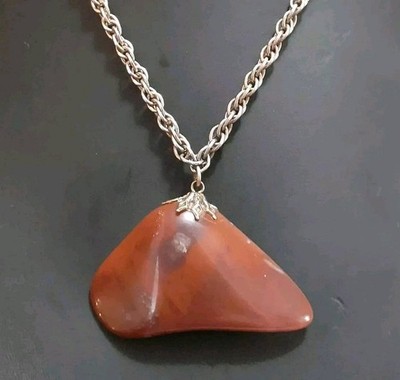 Vintage Jasper gemstone free form pendant gold tone choker necklace 15''