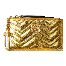 Gucci GG Marmont Gold Metallic Leather Key Pouch Wallet Keychain New
