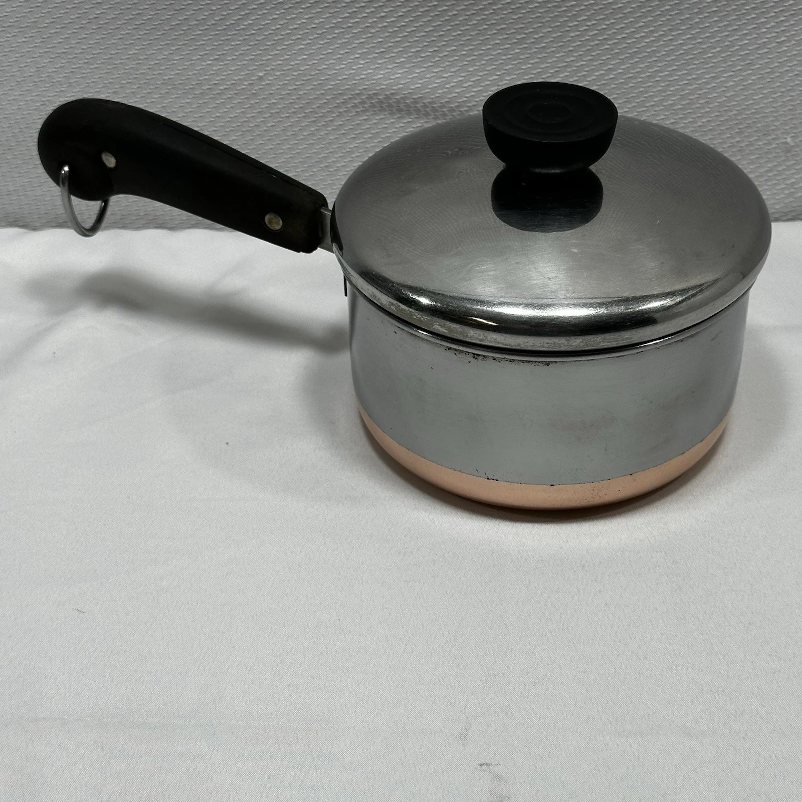 VTG Revere Ware 1801 1 Qt Pre 68 Copper Clad Sauce Pan Pot w/ Lid Double Ring