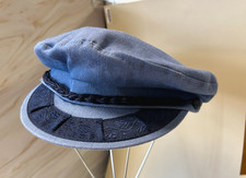 Blue Vintage Greek Cotton Fisherman's Cap, Fiddlers Cap, Braided Cord 58 - 7 1/4