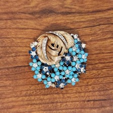 VTG 1950s MARCEL BOUCHER Cabochon Rhinestone 2-Tone Brooch Pin FUR CLIP #6831