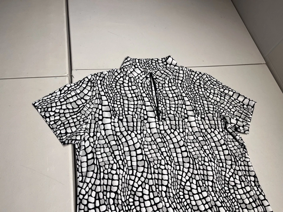 Camisa IBKUL Para Mujer Grande Negra Blanca Estampado Manga Corta ICIKULS Golf Nylon Top Foto 2 de 4