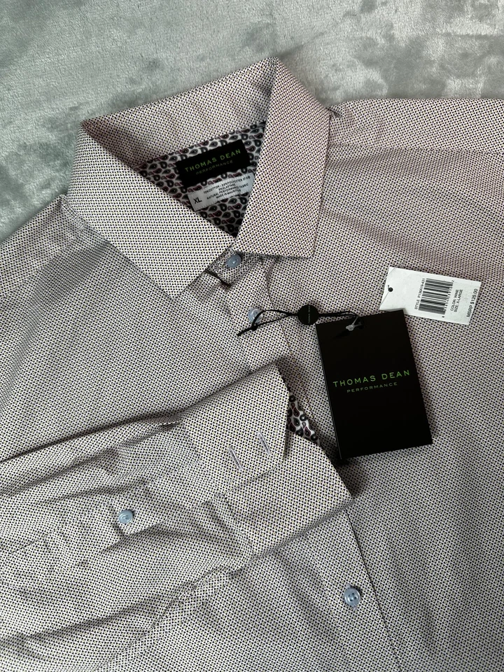 Camisa de vestir Thomas Dean para hombre XL rosa vino blanco rendimiento estampado manga larga Foto 2 de 4