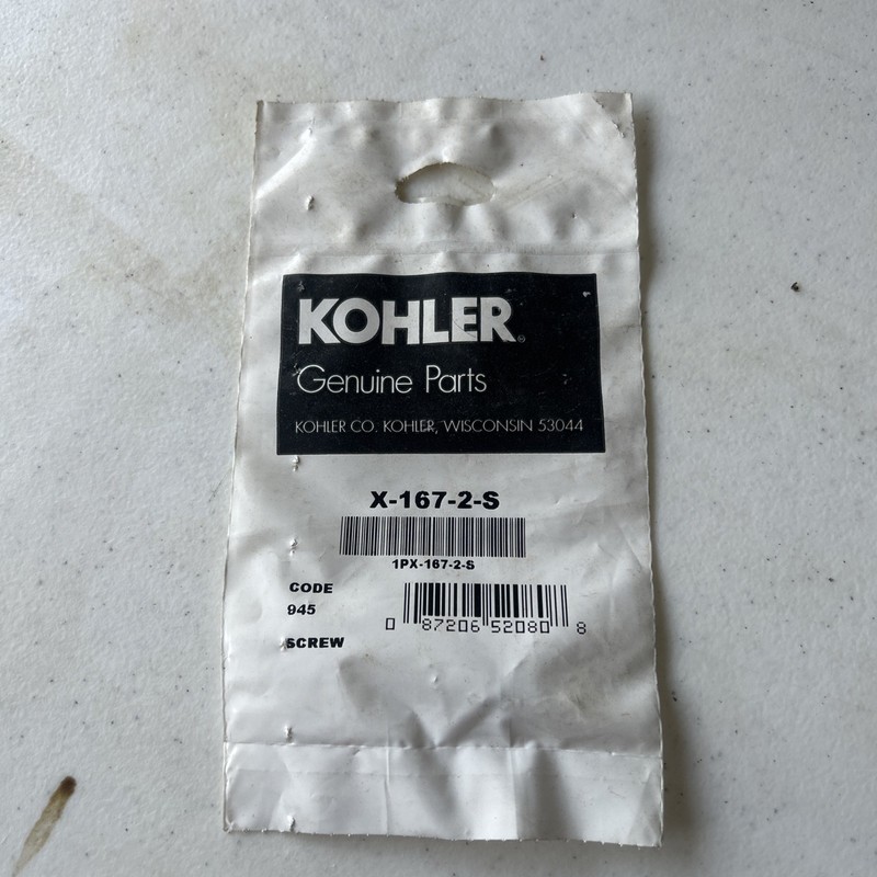 Kohler Genuine Parts Silver Metal Screw X-167-2-S Model MPN X-167-2-S