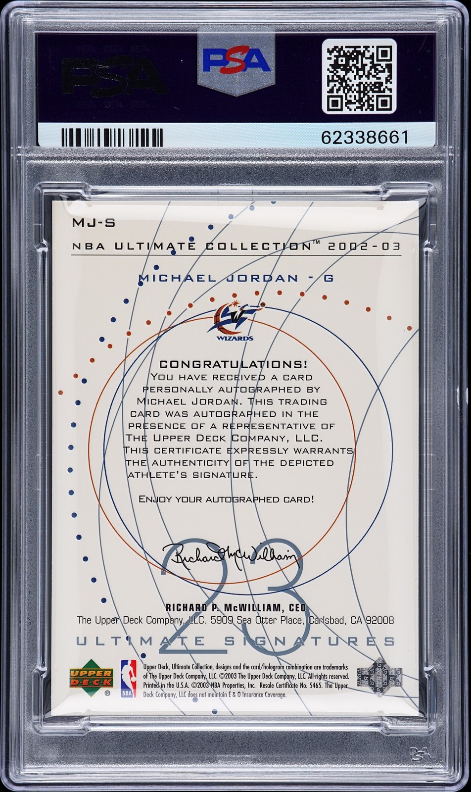 2002 ULTIMATE COLLECTION ULTIMATE SIGNATURES #MJ-S MICHAEL JORDAN PSA 9 AUTO view 2