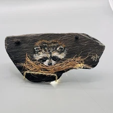 PDQ Ruth Armstrong '88 Artist Signed Original Raccoon Slate Vintage Folk Art 3D