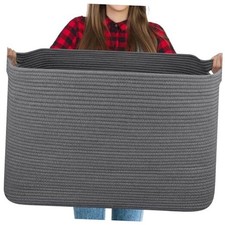 118L Extra Large Blanket Basket Woven Rope Baskets 24.8"x17.7"x16.2" Dark Grey