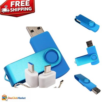 Mini USB Flash Drive 512MB with OTG Micro USB & Type-C Adaptor - Blue Elegance