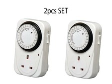 7 days Mains Plug In Timer Switch Time Clock Socket UK 3 Pin Adapter-2PACK