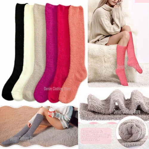 3-12 Women Knee High Warm Winter Socks Soft Fuzzy Cozy Slipper Long Fleece 9-11 - Picture 2 of 14