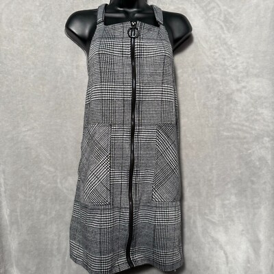 Ophelia Roe Overall Dress Womens Small White Black Houndstooth Sleeveless Zip Up