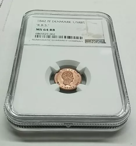 1842 FF Denmark 1/5RBS  Rigsbankskilling "R.B.S." NGC MS 64 RB #9435
