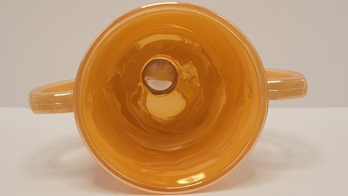 Vintage Fire King Peach Luster 2 Handled Sugar Dish Wheat or Laurel Leaf Pattern - Picture 5 of 7