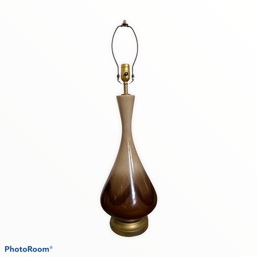 VTG Mid Century Modern TABLE LAMP Brown Tan Drip Glazed Ceramic - Picture 2 of 2
