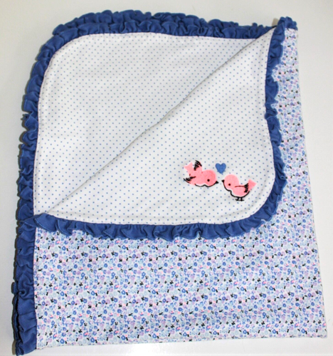 Carter's Just One You Pink Birds Blue Floral Ruffle Polka Dot Blanket 25"x29"