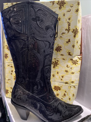Black Sequined Dancing Cowboy Boots 