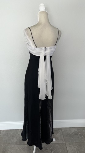 Betsy Adam Vintage 90s Black Satin Chiffon Maxi Dress sz 4 Formal Gown Black Fairy