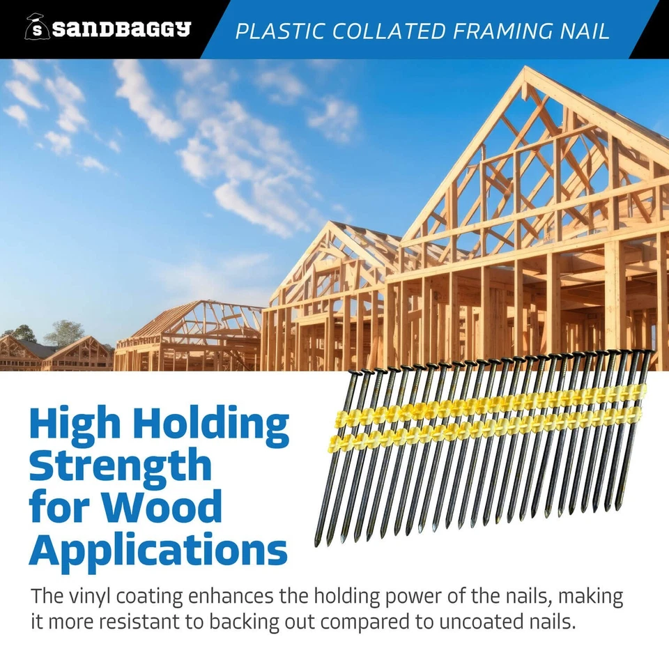 Sandbaggy 3.5 in 21 Degree Framing Nails - Plastic Collated Strip - Round Head - Image 3 of 4