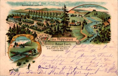 LITHO GRUSS AUS WIPPERAU BEI SOLINGEN GASTHAUS BESITZER ROBERT EVERTZ 3BILD 1899