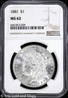 1881-P $1 Morgan Silver Dollar NGC MS 62 | Uncirculated UNC