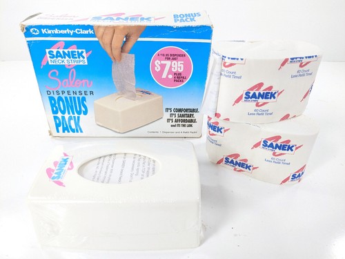 VTG White Plastic Sanek Neck Folded Tissue Strip Dispenser 80's Rad Original Box