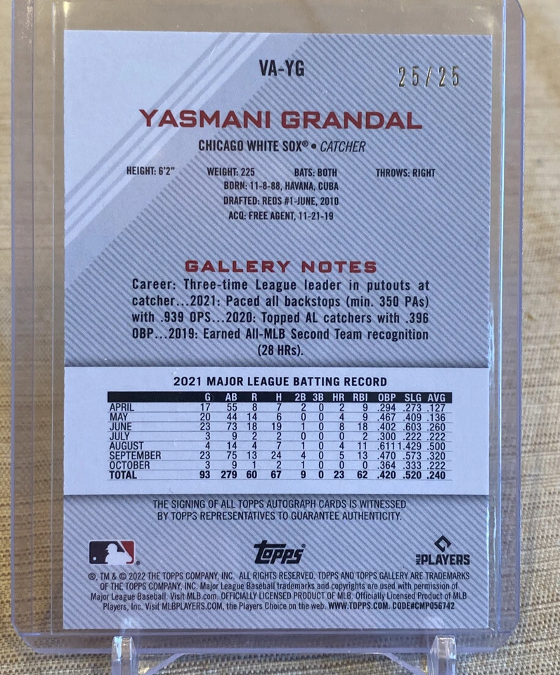 2022 Topps Gallery Auto Signed Orange #’d /25 Yasmani Grandal #VA-YG White Sox - Image 2 of 2