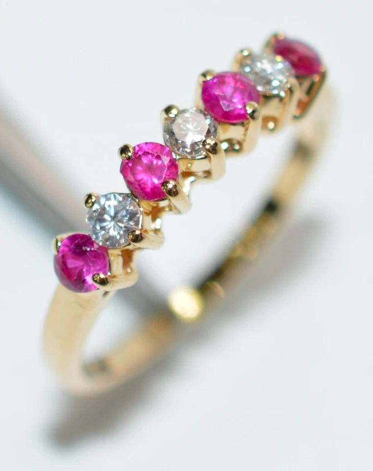 Natural Ruby & Diamond Ring 10K Solid Gold .86tcw Ruby Band Cluster Birthstone - Image 4 of 4