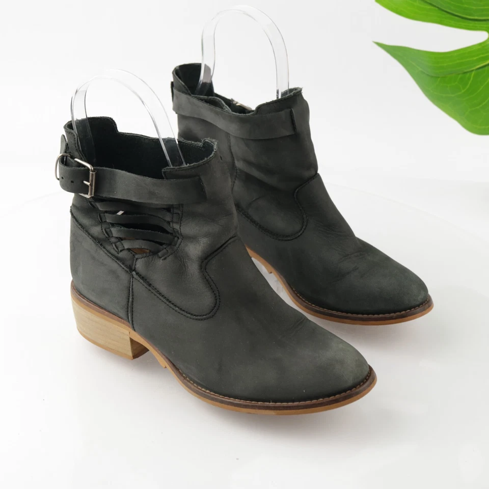 Botas para mujer Coolway talla 39 8 tacón bloque botín holgado negro nobuck recorte Foto 3 de 4