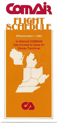 COMAIR COMMUTER SYSTEM TIMETABLE APRIL 1, 1984 NEAR MINT