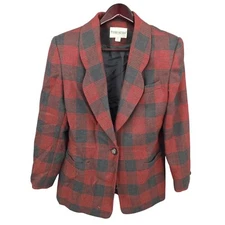 John Meyer Blazer Womens 12 Red Windowpane Sports Coat Jacket 1 B Wool Blend