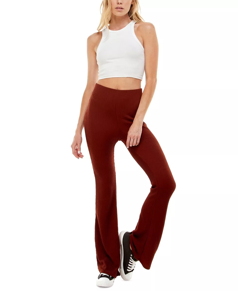 MSRP 39 Ultra Flirt Juniors High Rise Ribbed Flare Pants Brown