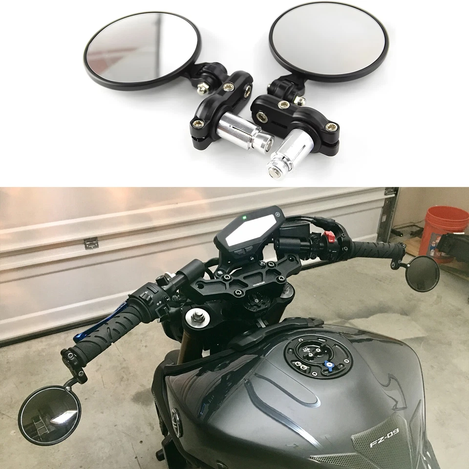 For Honda Suzuki Yamaha 3" Black Folding Motorcycle 7/8" Bar End Side Mirrors Foto 3 de 4