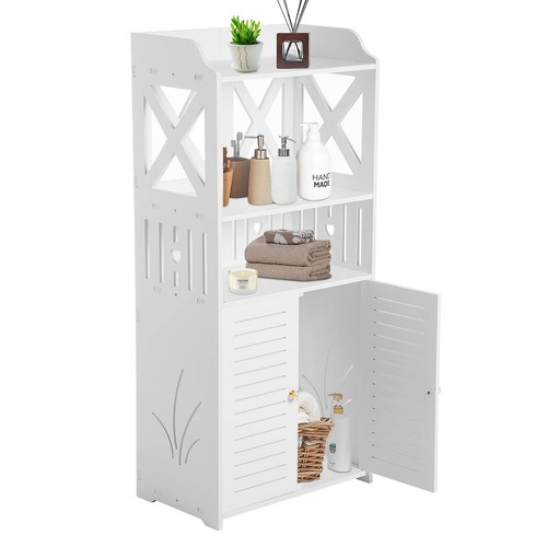 White Bathroom 3 Tier 2 Doors WPC Cabinet Shelf Cupboard Bedroom Storage Unit - Picture 9 of 12