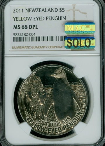 2011 NEW ZEALAND $5 DOLLAR PENGUIN NGC MS68 DPL MAC SOLO SPOTLESS 2000 MINTED.