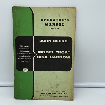 John Deere Model KCA Tractor Disk Harrow Operator's Manual OM-B49-158