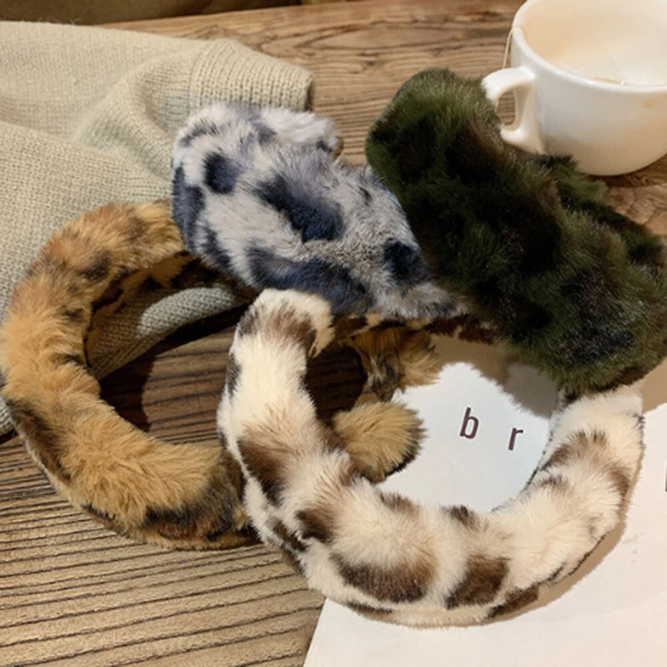 Diadema ancha de felpa gruesa de piel sintética para mujeres con estampado de leopardo aro para el cabello fiesta⇓ Foto 4 de 4