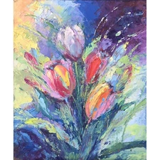 Tulips Oil Painting Flowers Abstract Art Impasto Still Life Wall decor