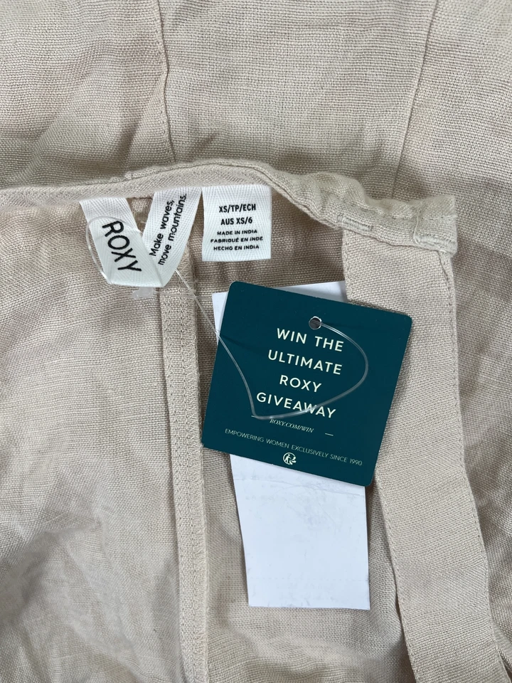 Mono corto de mezcla de lino sin mangas beige Back To Goodbye para mujer Roxy - XS Foto 3 de 3