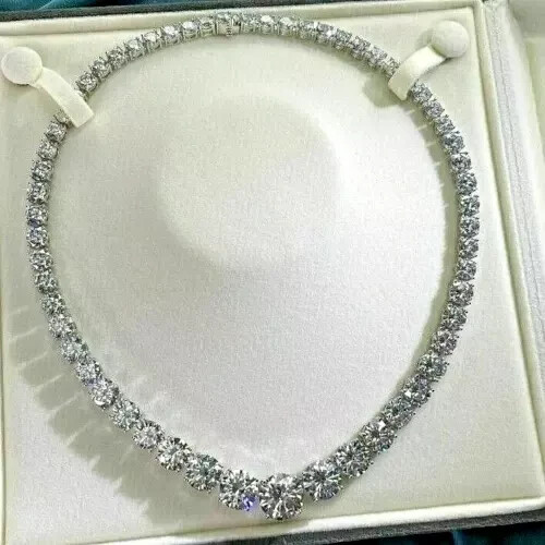 20.00 Ct Round Cut Lab Created Diamond Women's Necklace 14K White Gold Plated - Picture 1 of 7