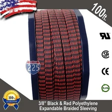 100 FT 3/8" Black Red Expandable Wire Sleeving Sheathing Braided Loom Tubing US