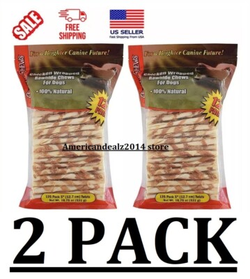 2 PACK - Canine Chews Chicken-Wrapped Rawhide Chews for Dogs 125ct (Total 250)