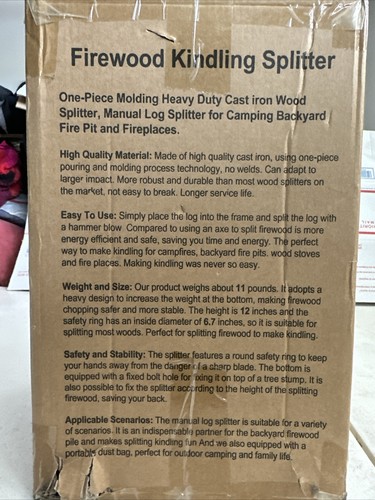 XL 9" Kindling Splitter Cast Iron Firewood Cutter Log Splitter for Home/Campsite - Picture 2 of 4