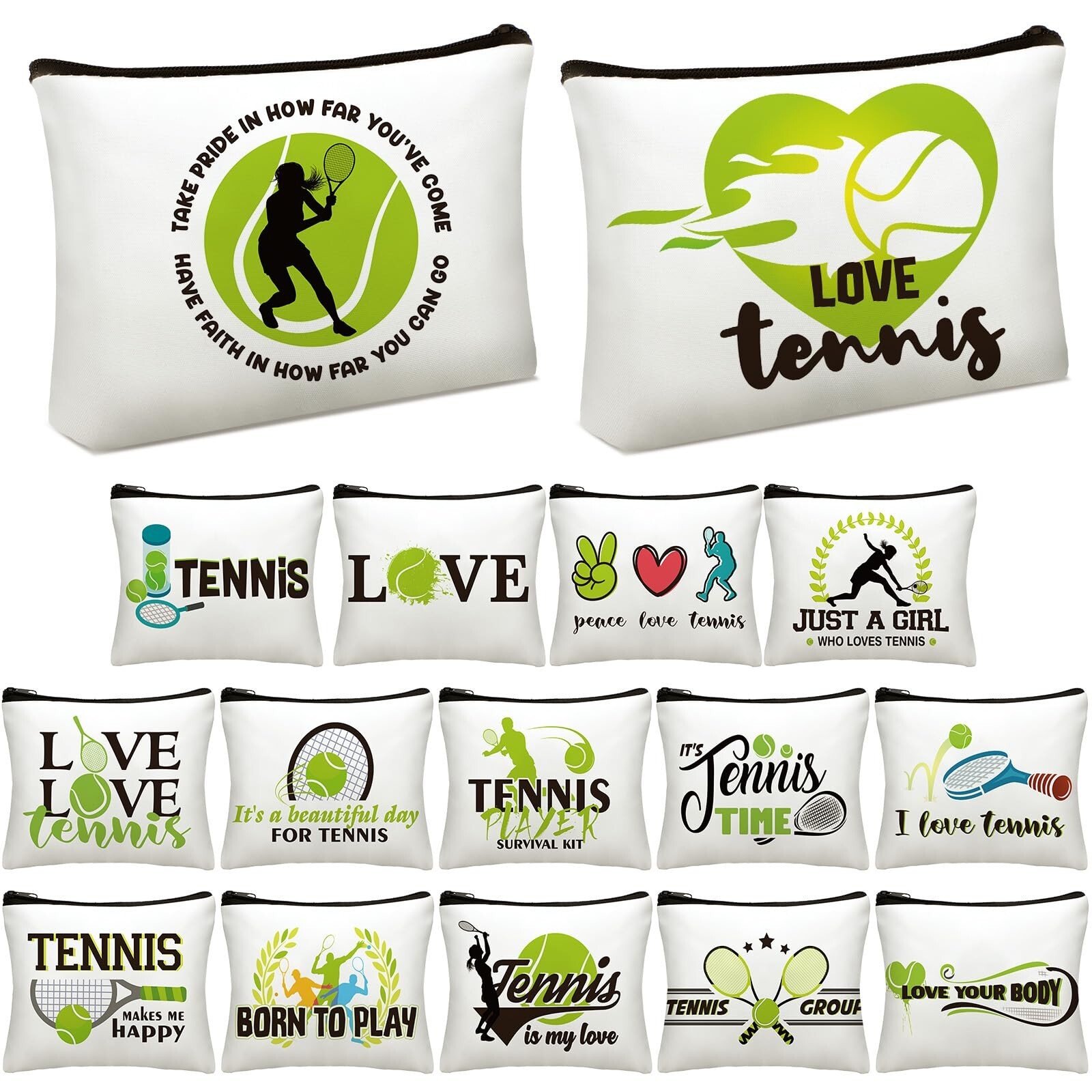 Mumufy 16 Pcs Tennis Gifts Makeup Bag Tennis Pouch Bag Inspirational Gifts fo...