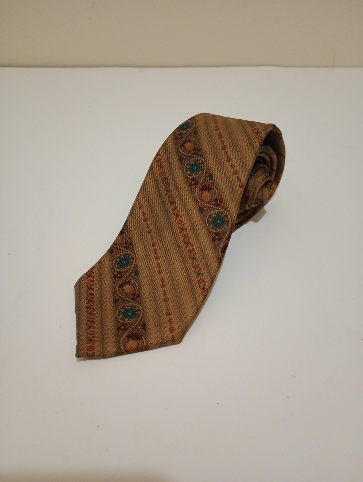 Vintage Yves Saint Laurent Silk Harvest Tan & Blue Rare Necktie image 2