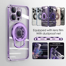 Magsafe Magnetic For iPhone 15 14 13 12 11 Glass Lens Ring Stand Luxury Cover