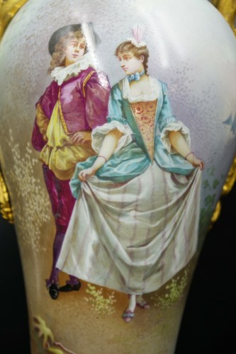 PAIR French 19th Century Sevres Porcelain & Bronze Trumpet Vase by E. GRISARD - Picture 6 of 12