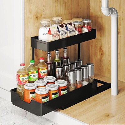 1 Pack Metal Under Sink Sliding Cabinet Basket Organizer Bathroom Storage Shelf
